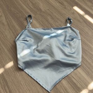 Blue bandanna like top with Ty in back